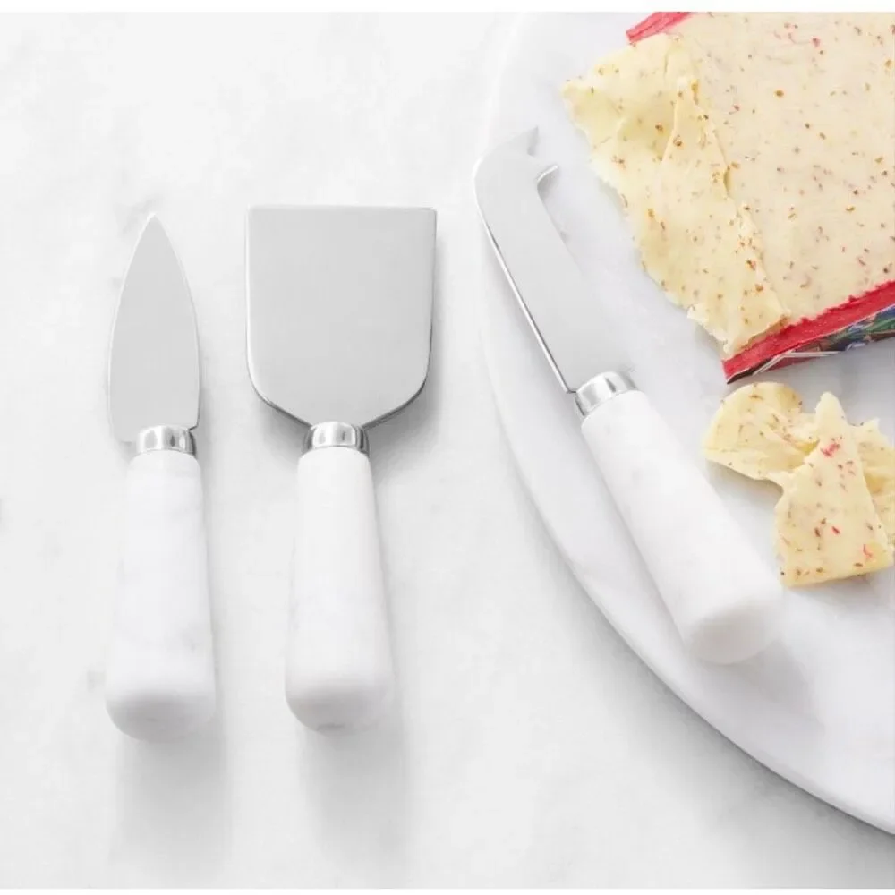 Williams Sonoma White Marble Cheese Knife Set of 3 Stainless Steel Serving Knive